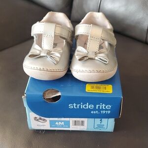 Stride Rite Silver Baby Walker Shoes with T-Strap